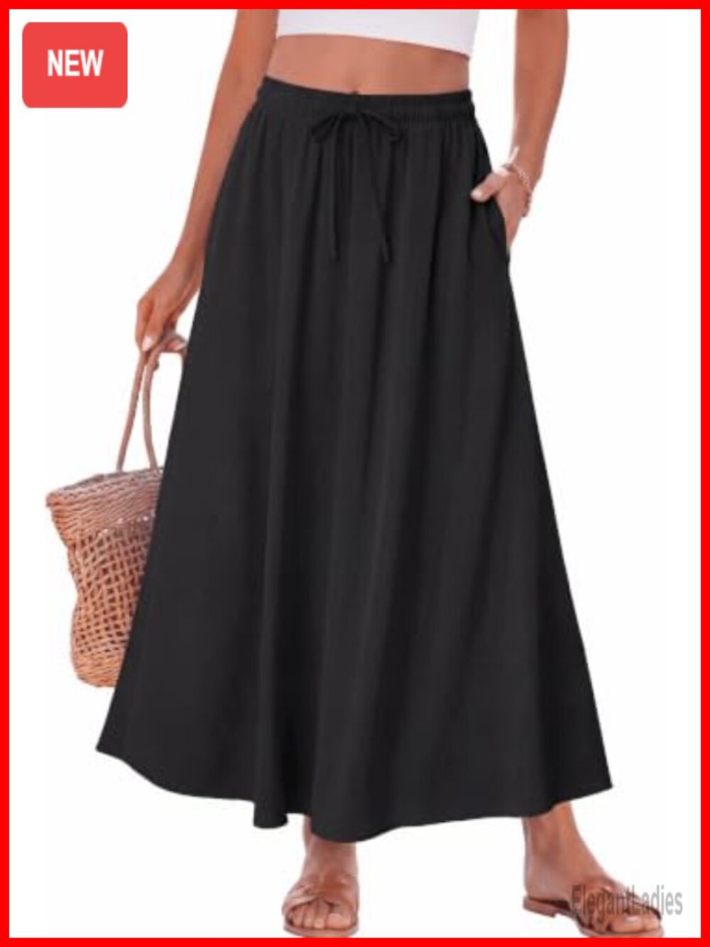 Women's A-Line Maxi Skirt with Pockets Flowy High Waisted Boho Long Skirt